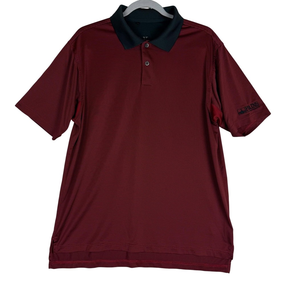 Adidas Polo Shirt Mens XL Red Stripe Plains Logo Golf Performance Polyester